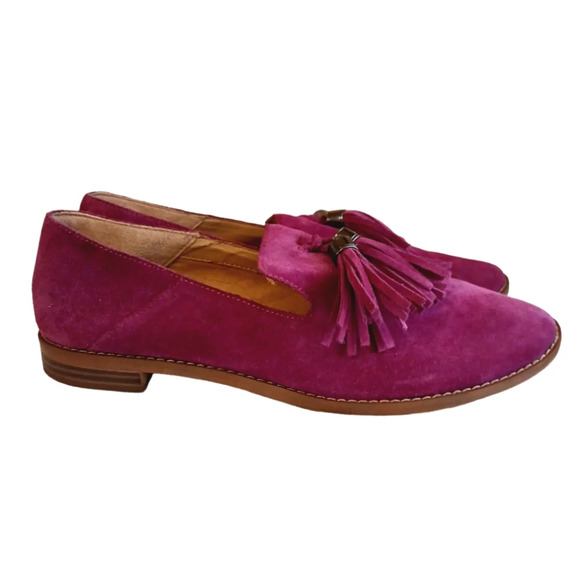 Franco Sarto Jolie Magenta Loafers Slip On Suede Tassled Flats size 8 - Picture 6 of 10